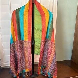 Pashmina Red and Gold Silk Blend Shawl